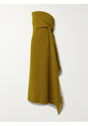 The Row - Arachne Strapless Fringed Gathered Wool And Mohair-blend Maxi Dress - Green - US0,US4,US6,US8,US12