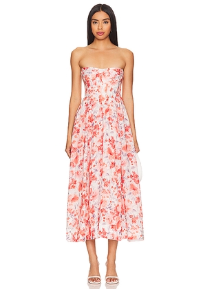 Bardot Lola Corset Midi Dress in Red. Size 10. Also in 6, 8.