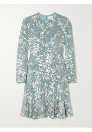 Erdem - Bette Sequined Embroidered Crepe Mini Dress - Blue - UK 6,UK 8,UK 10,UK 12,UK 14,UK 16,UK 18,UK 20