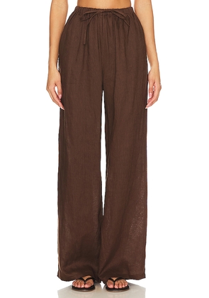AEXAE Linen Drawstring Trouser in Brown. Size M. Also in S, XXS.