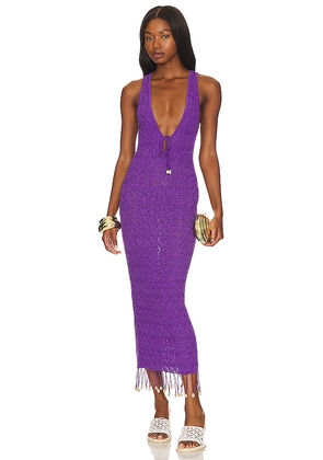 Camila Coelho Abeni Keyhole Midi Knit Dress in Purple. Size M. Also in L, XL.