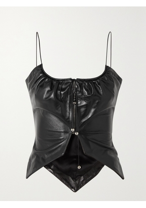 16ARLINGTON - Salm Bead-embellished Gathered Textured-leather Tank - Black - UK 4,UK 6,UK 8,UK 10,UK 12,UK 14,UK 16