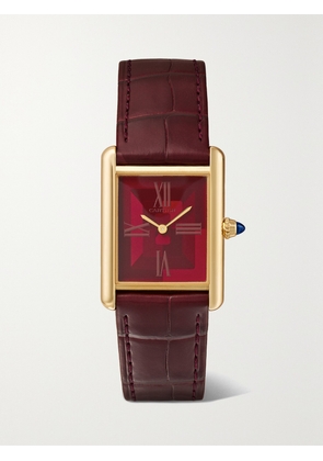 Cartier - Tank Louis Cartier Automatic 25.5mm 18-karat Gold And Alligator Watch - Burgundy - One size