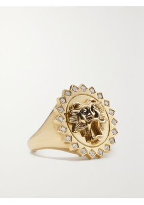 STORROW - Leo Lion 14-karat Gold Diamond Signet Ring - 6,7