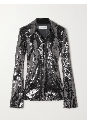 16ARLINGTON - Opala Sequined Stretch-tulle Shirt - Gray - UK 6,UK 8,UK 10,UK 12,UK 14,UK 16