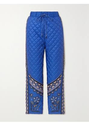 Farm Rio - Macaw Forest Quilted Printed Shell Pants - Blue - x small,small,medium,large,x large