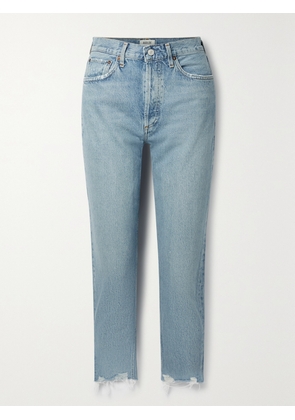 AGOLDE - Riley Distressed Cropped High-rise Straight-leg Organic Jeans - Blue - 23,24,25,26,27,28,29,30,31,32