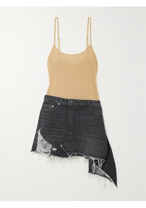 JW Anderson - Deconstructed Asymmetric Cotton-jersey And Denim Mini Dress - Neutrals - UK 4,UK 6,UK 8,UK 10,UK 12,UK 14