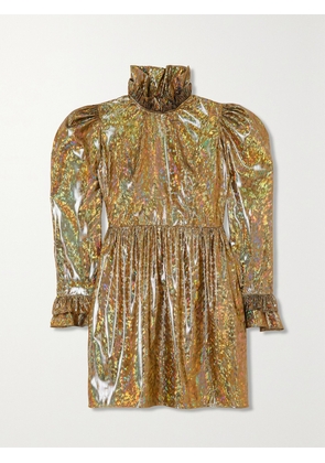 BATSHEVA - Prairie Ruffled Holographic Lamé Mini Dress - Gold - US0,US2,US4,US6,US8,US10,US12,US16,US18