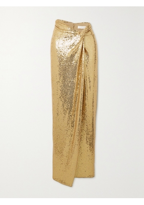 MICHAEL KORS COLLECTION - Wrap-effect Sequined Jersey Maxi Skirt - Gold - US2,US4,US6,US8