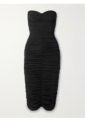 Norma Kamali - Slinky Strapless Ruched Stretch-jersey Midi Dress - Black - x small,small,medium,large,x large