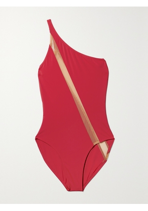 Norma Kamali - Mio One-shoulder Mesh-paneled Swimsuit - Red - x small,small,medium,large,x large