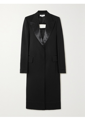 Victoria Beckham - Crombie Cutout Satin-trimmed Wool-gabardine Coat - Black - UK 4,UK 6,UK 8,UK 10,UK 12,UK 14