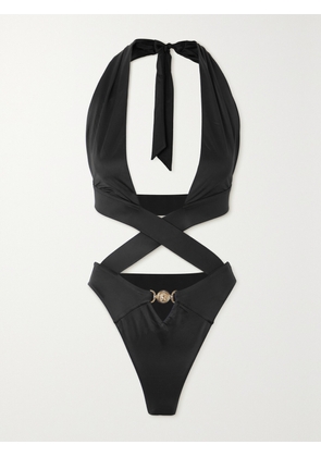 Versace - Belize Embellished Cutout Stretch-jersey Halterneck Swimsuit - Black - 1,2,3,4,5