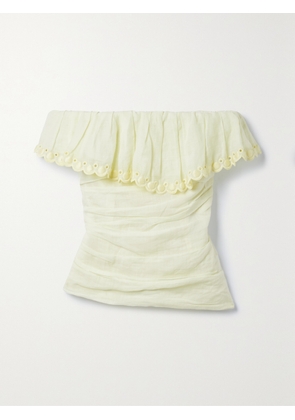 Isabel Marant - Orma Strapless Broderie Anglaise-trimmed Ramie Top - Yellow - FR 34,FR 36,FR 38,FR 40,FR 42,FR 44