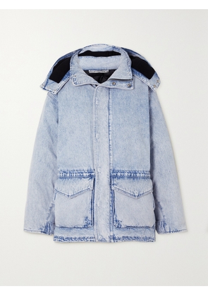 ALEXANDER WANG - Oversized Hooded Padded Bleached Denim Jacket - Blue - xx small,x small,small,medium,large,x large