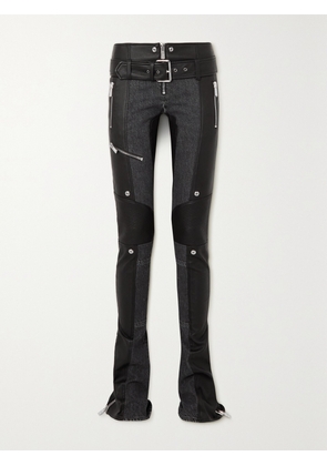 Versace - Belted Leather And Denim Flared Pants - Black - IT36,IT38,IT40,IT42,IT44