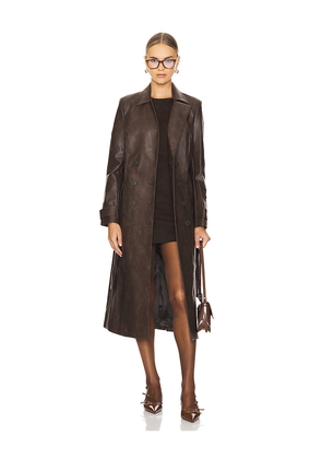 Bardot Faux Leather Trench Coat in Chocolate. Size M. Also in XL, XS.