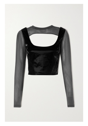 MCQ ALEXANDER MCQUEEN - Cropped Striped Woven And Vinyl Tank - Black - xx small,x small,small,medium,large,x large