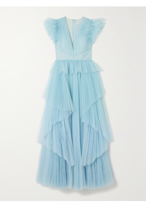 HUISHAN ZHANG - Pascale Tiered Ruffled Pleated Tulle Gown - Blue - UK 6,UK 8,UK 10,UK 12,UK 14
