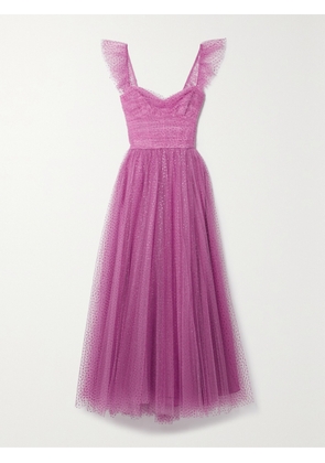 MONIQUE LHUILLIER - Ruffled Gathered Glittered Tulle Gown - Purple - US0,US2,US4,US6,US8,US10,US12