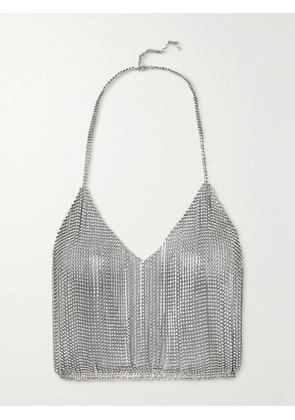 MICHAEL LO SORDO - Solar Backless Crystal-embellished Silver-tone Halterneck Top - UK 4,UK 6,UK 8,UK 10,UK 12,UK 14