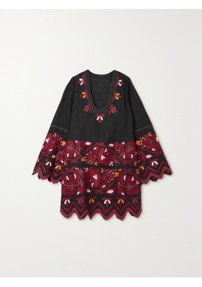 Vita Kin - Pippa Embroidered Linen Mini Dress - Black - x small,small,medium,large