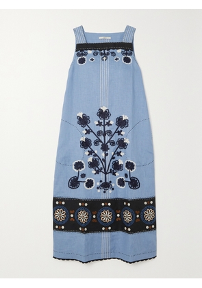 Vita Kin - Ulya Embroidered Linen Midi Dress - Blue - x small,small,medium,large