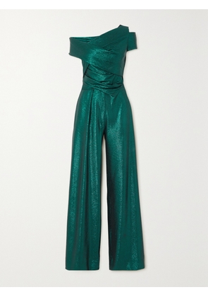 TALBOT RUNHOF - Asymmetric Sequined Stretch-jersey Jumpsuit - Green - US2,US4,US6,US8,US10,US12,US14,US16,US18