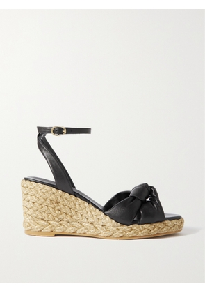 Stuart Weitzman - Playa Knotted Leather Espadrille Wedge Sandals - Black - US5.5,US6,US6.5,US7,US7.5,US8,US8.5,US9,US9.5,US10,US10.5,US11,US11.5,US12