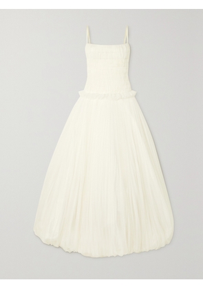 Danielle Frankel - Guinevere Shirred Grosgrain-trimmed Tulle Gown - Ivory - US2,US4,US6