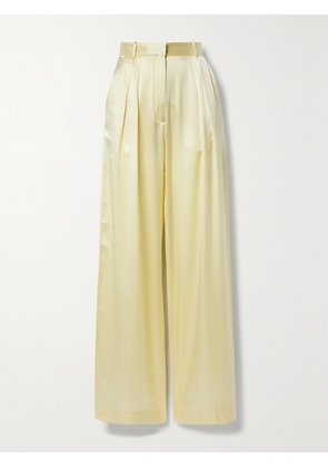 MICHAEL LO SORDO - Pleated Silk-satin Wide-leg Pants - Yellow - US00,US0,US2,US4,US6,US8,US10,US12,US14