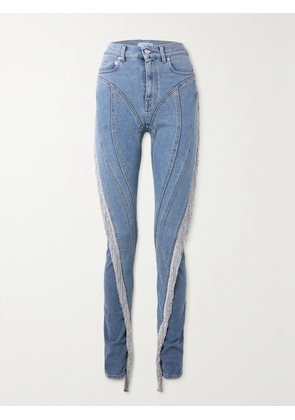 MUGLER - Crystal-embellished Paneled High-rise Skinny Jeans - Blue - FR 34,FR 36,FR 38,FR 40,FR 42