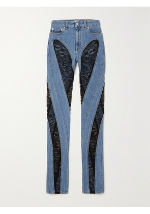MUGLER - Lace-paneled High-rise Skinny Jeans - Blue - FR 34,FR 36,FR 38,FR 40,FR 42