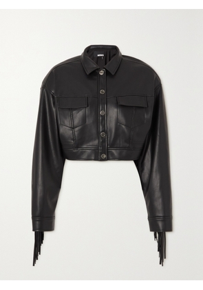 ROTATE BIRGER CHRISTENSEN - Barrie Cropped Fringed Faux Leather Jacket - Black - x small,small,medium,large