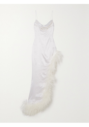 Alessandra Rich - Asymmetric Feather-trimmed Silk-satin Gown - White - IT36,IT38,IT40,IT42,IT44,IT46