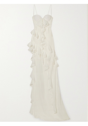 Alessandra Rich - Asymmetric Ruffled Silk-georgette Gown - White - IT36,IT38,IT40,IT42,IT44,IT46