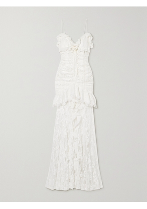 Alessandra Rich - Embellished Ruffled Cotton-blend Lace Gown - White - IT36,IT38,IT40,IT42,IT44,IT46