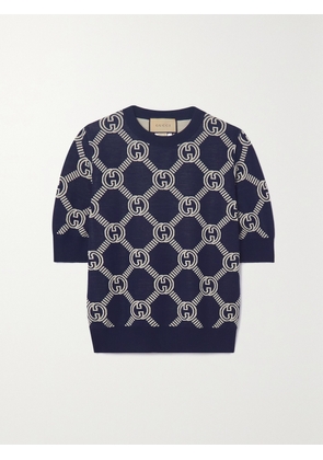 Gucci - Logo-jacquard Stretch Wool-blend Sweater - Blue - XXXS,XXS,XS,S,M,L,XL,XXL,XXXL