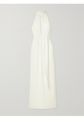 HALSTON - Belted Stretch-jersey Gown - Ivory - US4,US6,US10