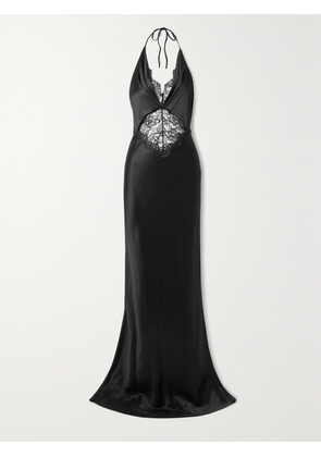 ET OCHS - Maria Metallic Lace-trimmed Silk-charmeuse Halterneck Gown - Black - US0,US2,US4,US6,US8,US10,US12