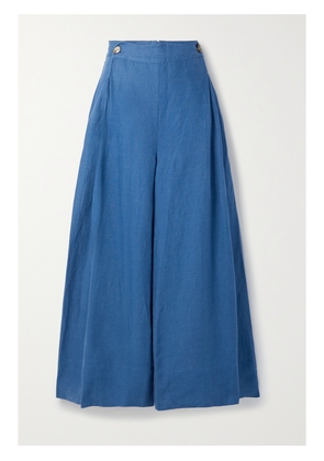 Farm Rio - Pleated Linen Wide-leg Pants - Blue - x small,small,medium,large,x large