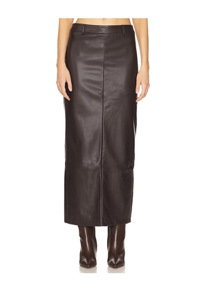 ALL THE WAYS Kayla Faux Leather Skirt in Chocolate. Size L. Also in XXS, M.