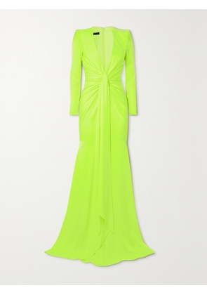 Alex Perry - Quinn Tie-front Neon Satin-crepe Gown - Yellow - UK 4,UK 6,UK 8,UK 10,UK 12,UK 14,UK 16,UK 18,UK 20