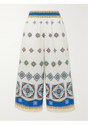 La DoubleJ - Printed Cropped Cotton-poplin Wide-leg Pants - White - x small,small,medium,large,x large