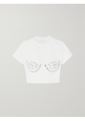 AREA - Crystal-embellished Stretch-ponte T-shirt - White - x small,small,medium,large