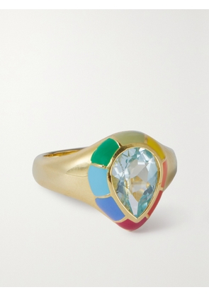 FRY POWERS - Spectrum Gold Vermeil, Topaz And Enamel Signet Ring - 3,4,5,6,7