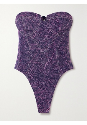 Tolu Coker - + The Vanguard Strapless Denim-jacquard Bodysuit - Purple - x small,small,medium,large