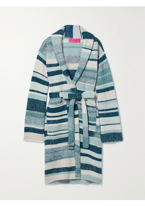 The Elder Statesman - Belted Striped Cashmere Cardigan - Blue - xx small,x small,small,medium,large