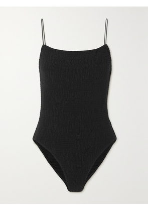 TOTEME - + Net Sustain Open-back Stretch Recycled-seersucker Swimsuit - Black - xx small,x small,small,medium,large,x large
